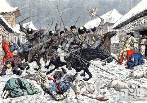 Russo Japanese War 1904 1905 Marauding Cossacks In A Korean Village