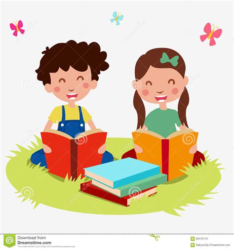 Set Kids Cartoon Read Book Stock Vector Image 66472110