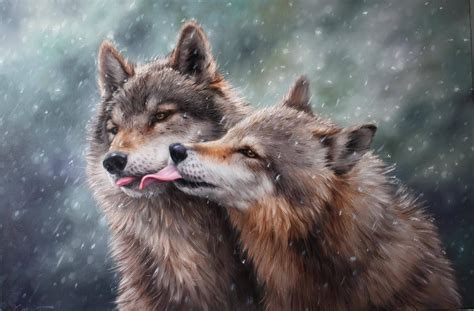 Kiss Of The Wolves Wolves Oil Painting Pair Of Wolves Etsy