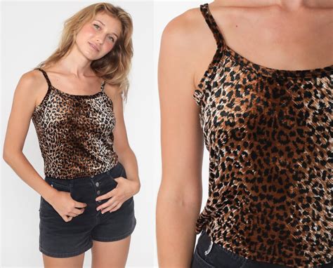 Velour Tank Top Leopard Print Shirt 00s Shirt Animal Print Blouse