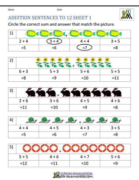 Printable First Grade Math Worksheets