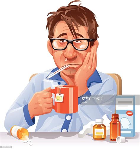 Ill Man Drinking Tea Illustrationer Getty Images