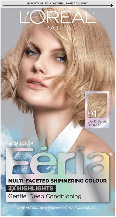 Loreal Paris Feria Permanent Hair Color 91 Light Beige Blonde Cooler 1 Each