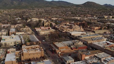 57k Stock Footage Aerial Video Of A Reverse View Of Santa Fe Plaza In