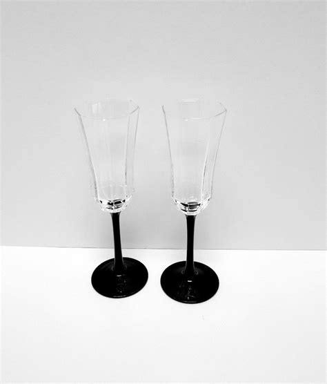 Luminarc France Octagon Champagne Flutes Onyx Black Stemmed Champagne