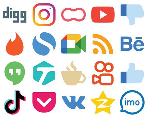 20 Contemporary And Clean Flat Social Media Icons Feed Video Video