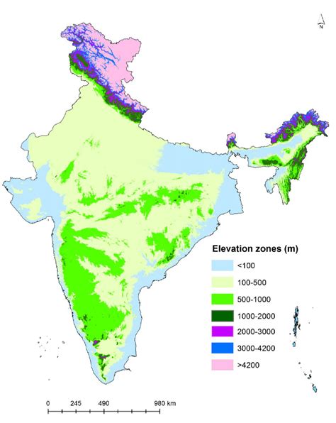 Elevation Zone Map Of India