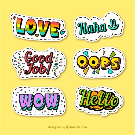 Free Vector Collection Of Hand Drawn Stickers With Words