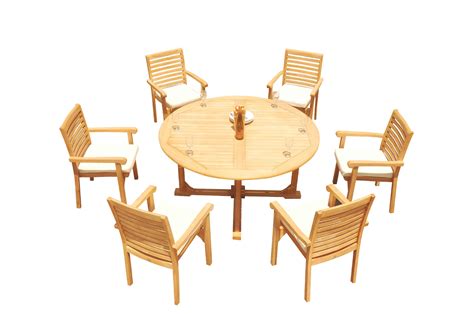Grade A Teak Dining Set 6 Seater 7 Pc 60 Round Table And 6 Hari