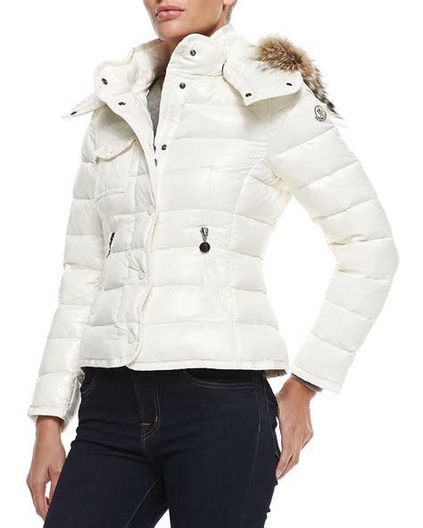 Lyst Moncler Puffer Jacket With Fur Trim Hood In White