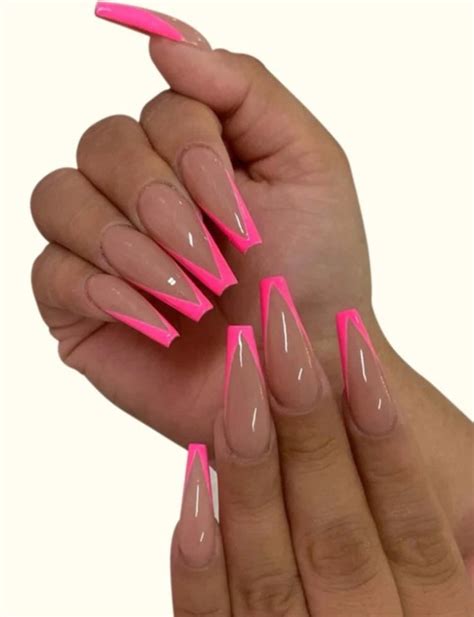 Triangle French Tips Acrylic Nails Pink Nails White Nails Etsy