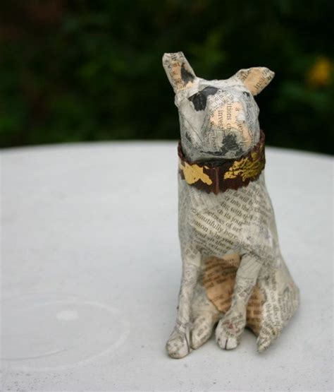Handsome Papier Maché Bull Terrier with Gilded Leather Collar Leather