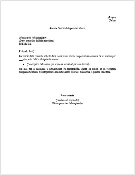 Formato De Carta Para Pedir Permiso En El Trabajo Para Trabajadores