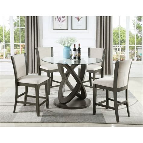 Roundhill Cicicol 5 Piece Glass Top Counter Height Dining Table With