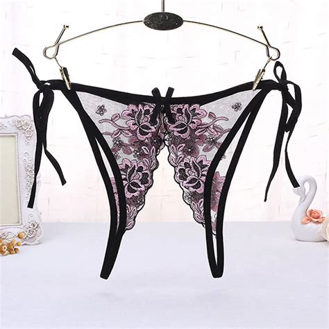 embroidered sexy lingerie for women 2019 ladies crotchless lace floral thongs panties g string