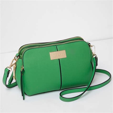 Green Triple Compartment Cross Body Bag Womens Purses Bags