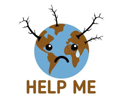 Vector Illustration Of Broken Earth Asking For Help With Sad Face