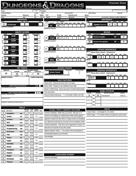 Dungeons And Dragons 35 Character Sheet Index Of