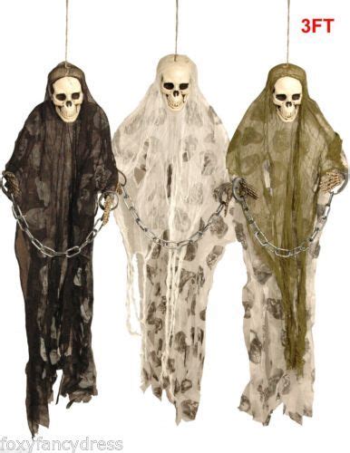 3ft Hanging Skeleton In Chains And Shroud Horror Halloween Decoration