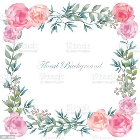 Watercolor Square Flower Framebackground With Text Space Stock