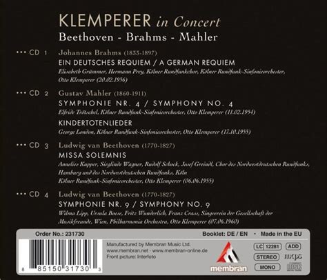 Klemperer In Concert Von Otto Klemperer Auf Audio Cd Portofrei Bei