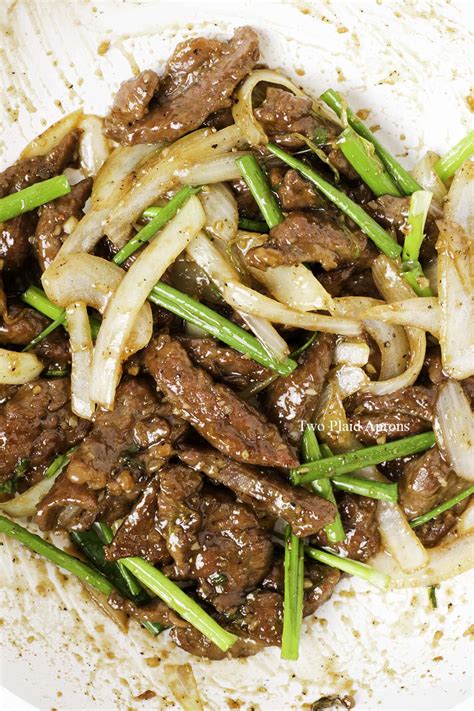 Mongolian Beef Two Plaid Aprons