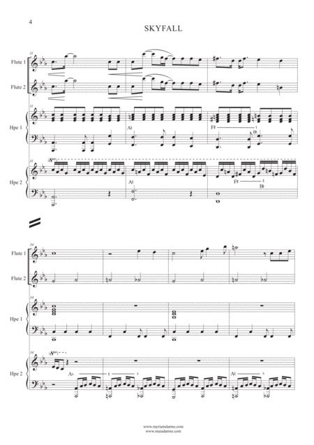 Skyfall Adele For 2 Flutes And 2 Harps Music Sheet Download