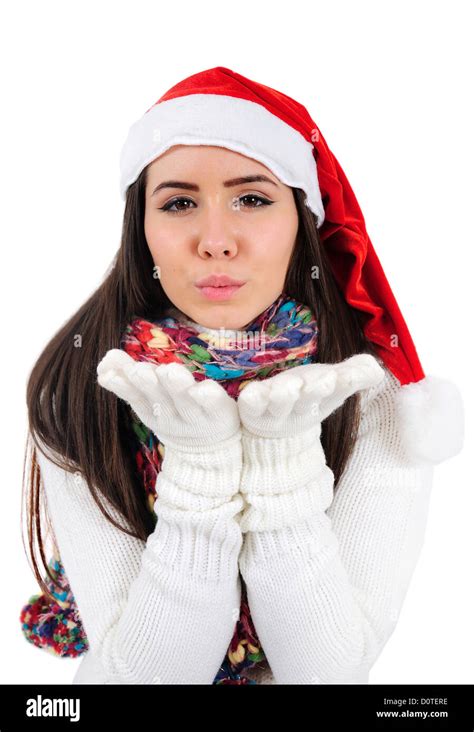 Isolated Young Christmas Girl Blowing Stock Photo Alamy