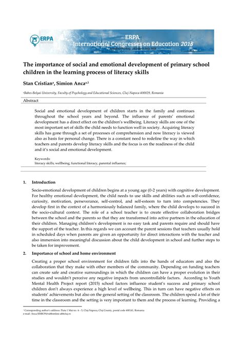 Pdf The Importance Of Social And Emotional Development Of Primary School Children In The