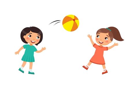 Free Vector Two Little Cute Girls Play With A Ball Kids Playing