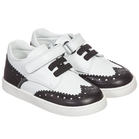 Dolce And Gabbana Baby Boys White And Black Leather Trainers Dolce