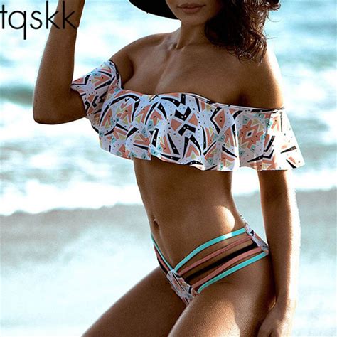 Tqskk Fallbala Bikinis Women Swimsuit Female Swimwear 2018 New Sexy Bandeau Brazilian Bikini Set