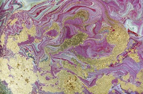 Pink And Gold Marbling Pattern Golden Marble Liquid Texture Stock