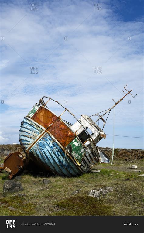 Abandoned Fishing Boat Grindavik Reykjanes Peninsula Iceland Stock