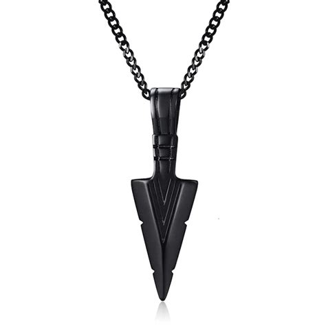 Mens Black Arrowhead Pendant Necklace Made Of Stainless Steel Classy Men Collection