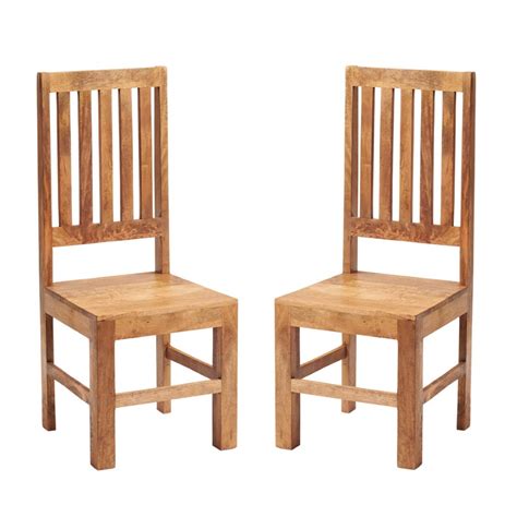 Pair Of Rangpur Light Solid Wood Dining Chairs With Slatted Back Design