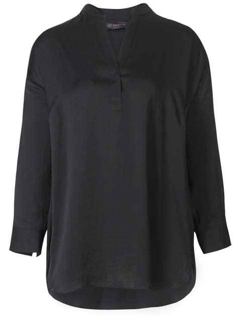 marks and spencer mand5 curve black satin notch neck long sleeve blouse plus size 18 to 28