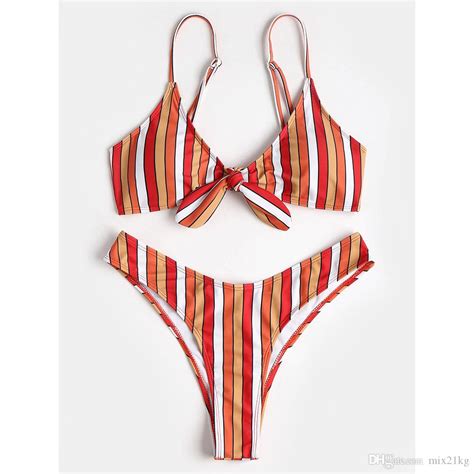 Azulina Striped Knotted Bikini Set High Cut Swimwear Women Swimsuit Brazilian Thong Bikini