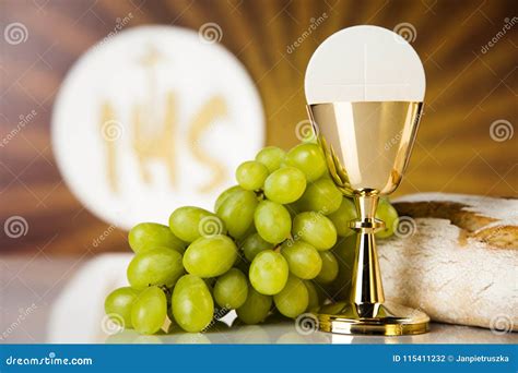 Holy Communion Bread Wine For Christianity Religion Stock Photo