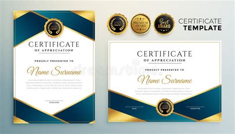 Modelo De Certificado De Diploma Azul E Dourado Ilustração Do Vetor