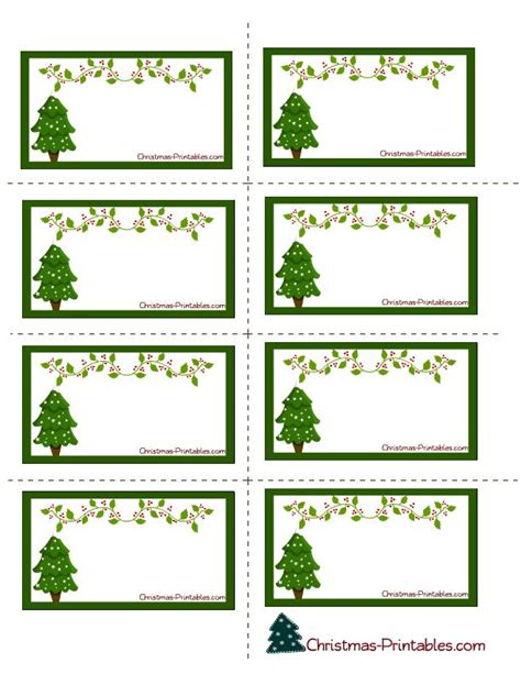 Four Christmas Tree Name Tags With Green And White Trimmings On The