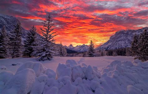 Wallpaper Winter Snow Sunset Mountains Ate Canada The Snow