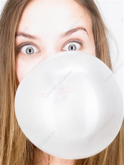 Woman Blowing Up A Bubble Gum Stock Image F0033210 Science Photo