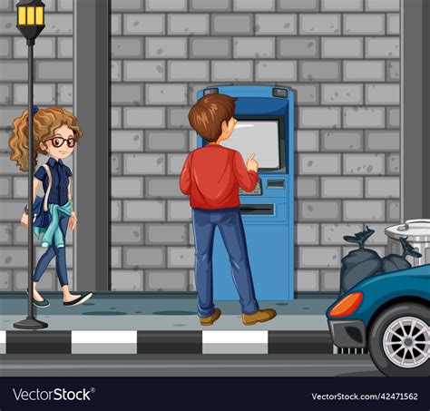 Atm Machine Street Scene With People Royalty Free Vector