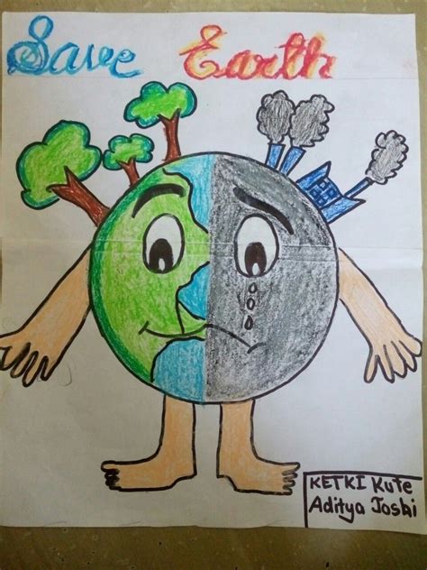 Poster Save Earth Drawing Ilustrasi