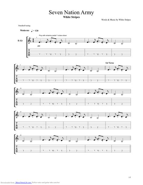 Seven Nation Army Guitar Pro Tab By The White Stripes Musicnoteslib Com