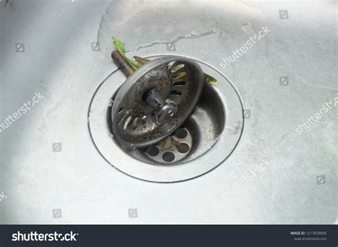 Clogging Kitchen Sink Dirty Sink Drain Stock Photo 1217878006