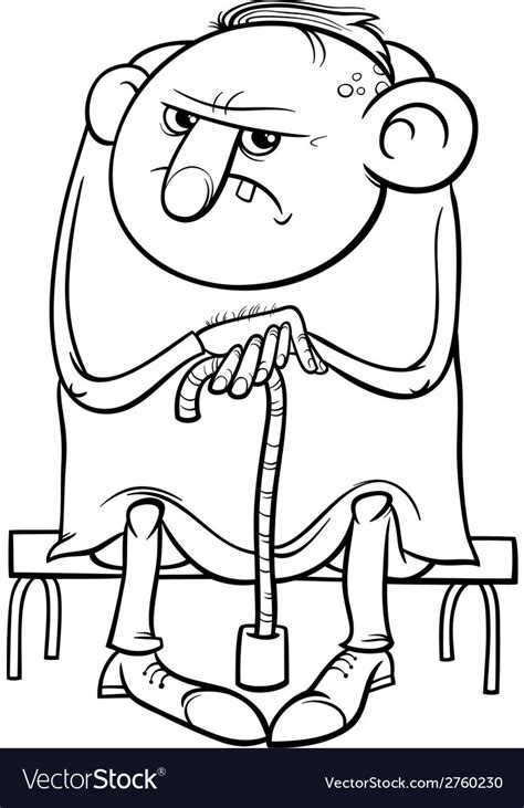 Grumpy Old Man Cartoon Coloring Page Royalty Free Vector