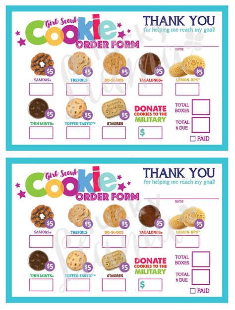 Lbb Girl Scout Cookie Order Form All 5 Dollar Boxes Etsy