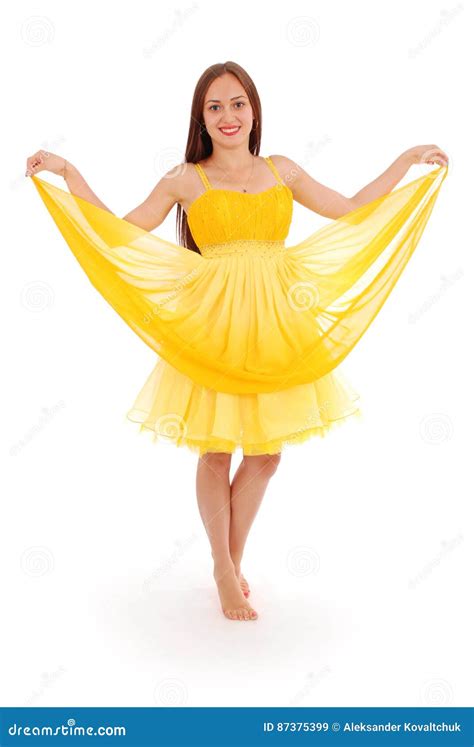 Full Body Portrait Of Young Woman In Yellow Dress Stock Image Image